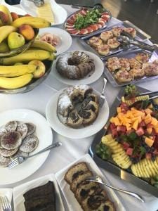 Breakfast on board the Ave Maria ship.