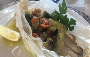 Sea bream baked in parchment.